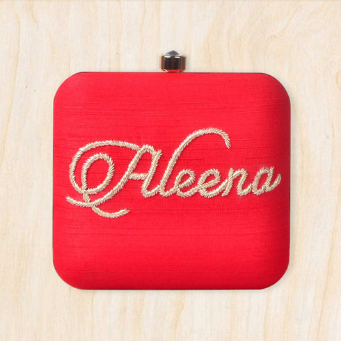 Red Embroidered Customized Clutch - Uncommongifts.in